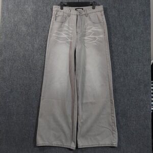 Starred Jeans Womens Large 32x31 Gray Wide Leg Denim Baggy Y2K Raver Skater